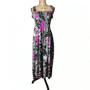 R&K Black and Pink Floral Midi Dress